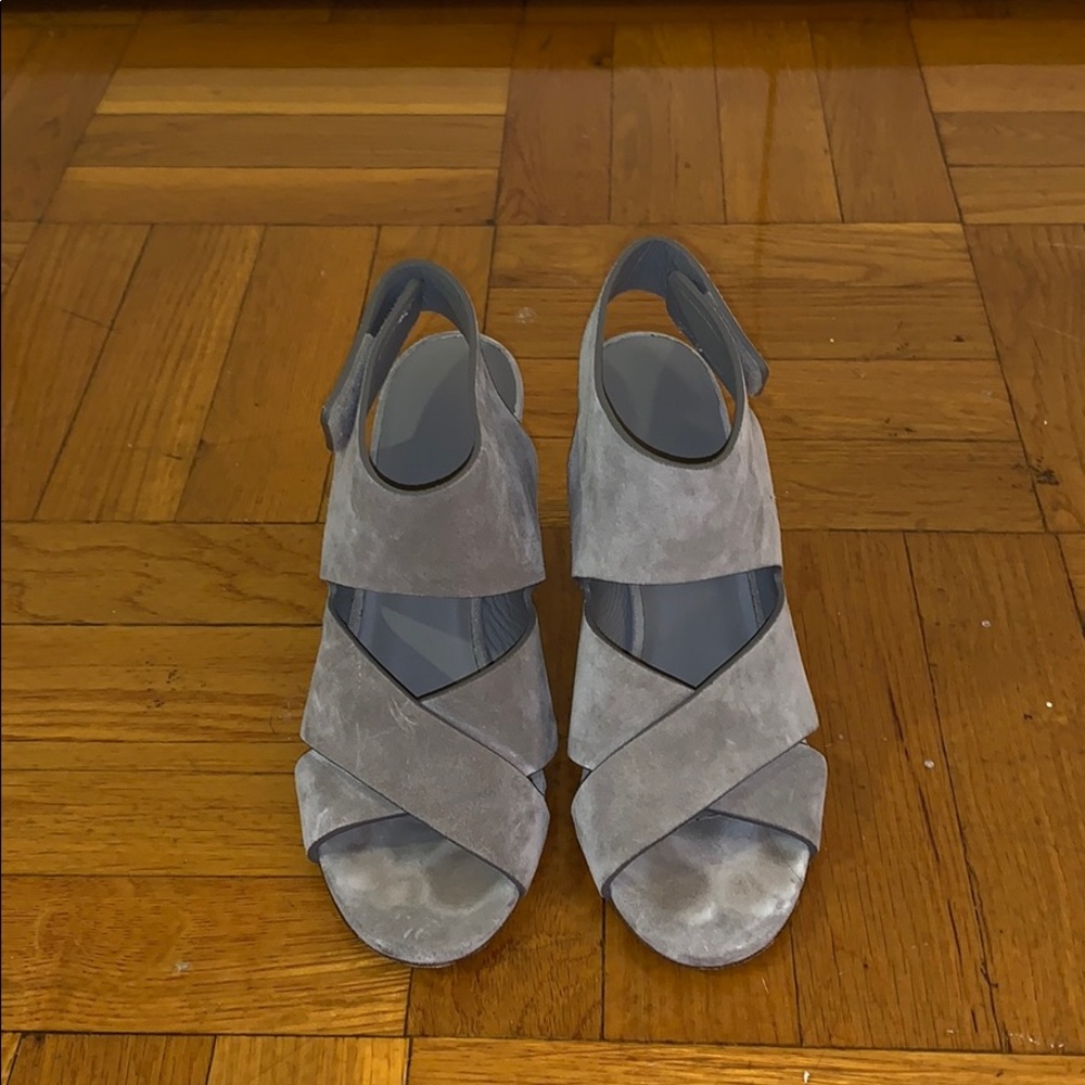 Grey suede block heels